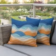 thumbnail image 2 of Outdoor Waterproof Pillow Covers Abstract Orange Blue Ocean Waves Decorative Throw Pillow Protectors,Pillowcase Cushion Cases for Patio Sofa Garden Couch,16x16in,Pack of 2, 2 of 14