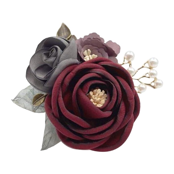 Flor de cinta de ramillete de flor artificial en el ojal de rosa elegante para baile formal Nuevo Yuyangstore Ramillete de rosas