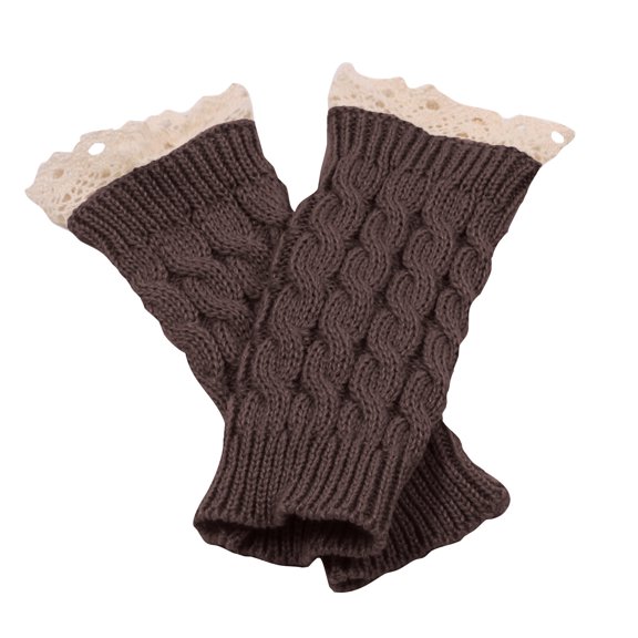 Women Winter Warm Knitted Arm Warmers Lace Trim Fingerless Gloves Long Stretchy Sweater Weather Accessories for Office Daily