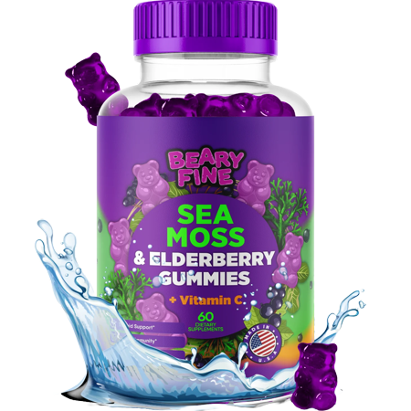 Beary Fine Sea Moss Gummies And Elderberry , 30 Day Supply, Antioxidant Supplement for Healthy Skin, Hair and Nails