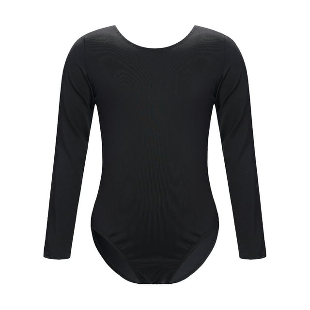 Sinleey Ensemble de Danse Ballet à Manches Longues pour Filles, Justaucorps Nude, Débardeur Noir Col Rond 150