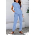thumbnail image 7 of BTFBM Women's Two Piece Tracksuit Outfits Summer Short Sleeve Tops Long Pants Jogger Lounge Matching Sets Sweatsuit, 7 of 7