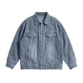 thumbnail image 5 of sdhkgrrt Men's Plus Size Denim Shacket Fall Winter Long Sleeve Collared Casual Jacket Button Down Work Outfits Loose Fit Clothes, Light Blue XL, 5 of 8
