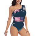 thumbnail image 3 of Pofeuu Astronaut With USA Flag Print Women's One Piece Swimsuits One Shoulder Swimwear Asymmetric Ruffle Monokinis Bathing Suits-XX-Large, 3 of 6