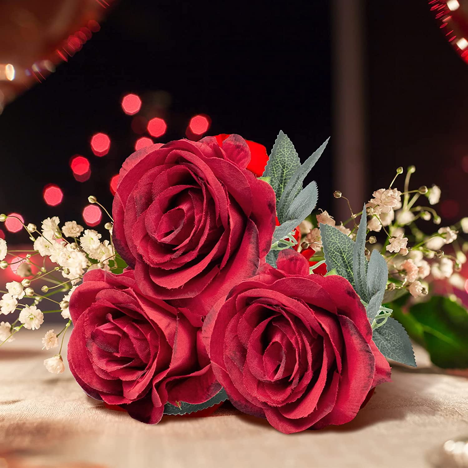 SHAR 10 PCS Artificial Rose Fake Flower Decoration Dark Red Rose Single Stem Artificial Rose Silk Bouquet for Wedding Flower Arrangement Party Centerpieces Home Table Decoration Walmart