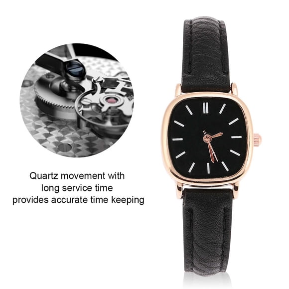 Dainty Watch, Analog Watches, Analog Wristwatches, Women Analog Quartz Watch PU Strap Alloy Case Female Wristwatch Black Strap White Dial