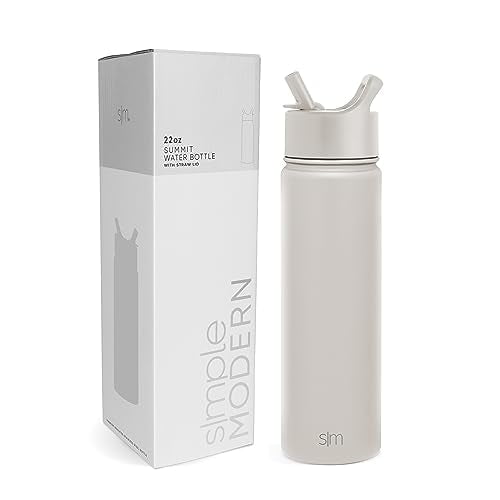 Simple Modern Water Bottle with Straw | Insulated Stainless Steel Thermos for Sports Gym | Summit Collection | 22oz | Almond Birch