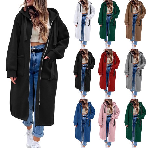 Smsaxvxz Warm Long Hooded Sweatshirts Fall Fashion Solid Long Sleeve Zip Hoodies Casual Oversized Pullover Winter Tops Black XL
