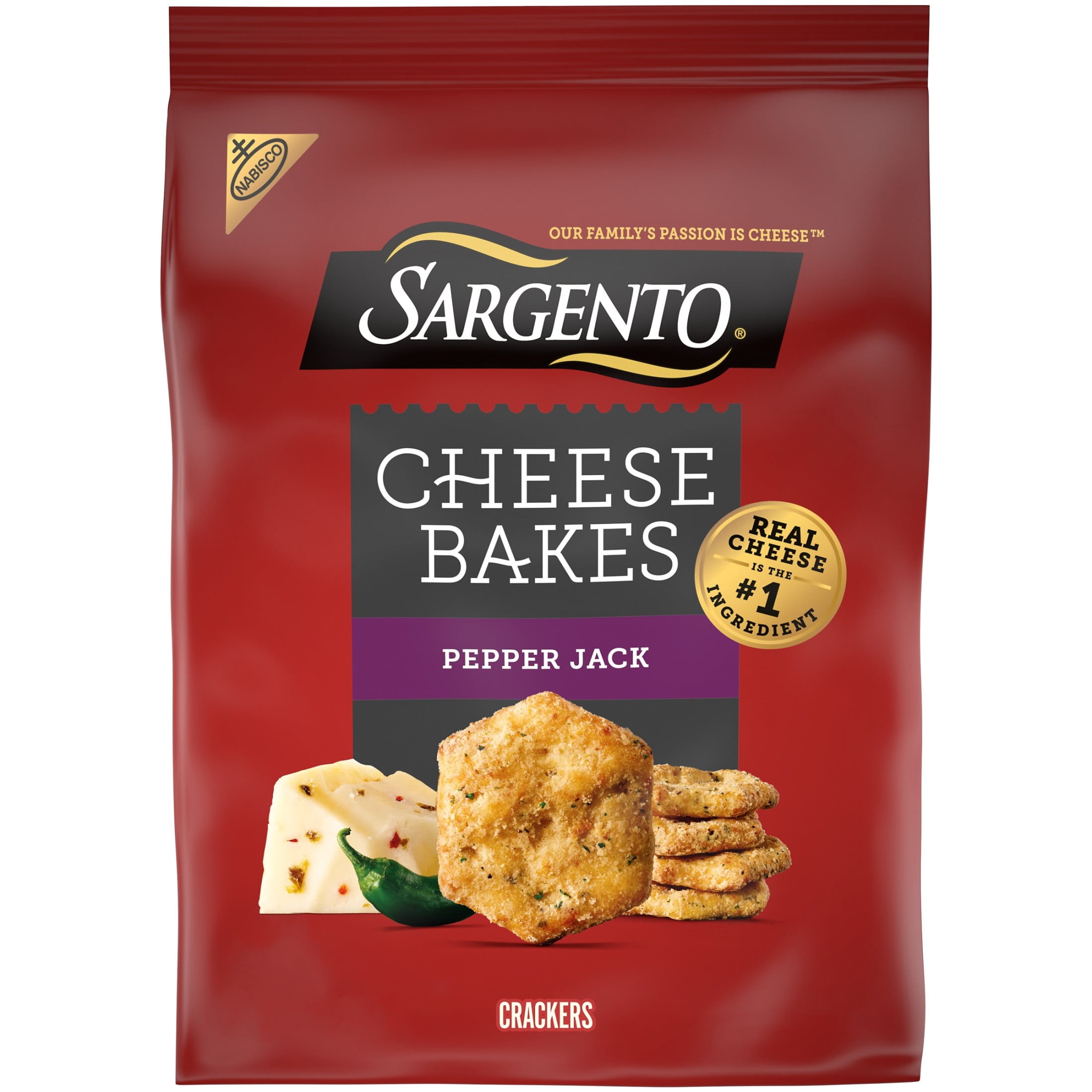 (3 pack) Sargento® Cheese Bakes Pepper Jack Crackers, Cheese Crackers, Lunch Snacks, 4.5 oz