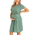 thumbnail image 3 of Ekouaer Women's Maternity Dress Short Sleeve Casual Pregnancy Dresses Rib Knit Crewneck Pregnant Clothes with Belt, 3 of 6