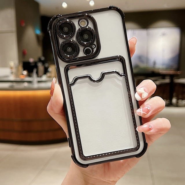 Plating Clear Back Wallet Phone Cases For Apple iPhone 15 14 13 12 11 Pro Max Plus Case Shockproof Cover Card Holder Accessories