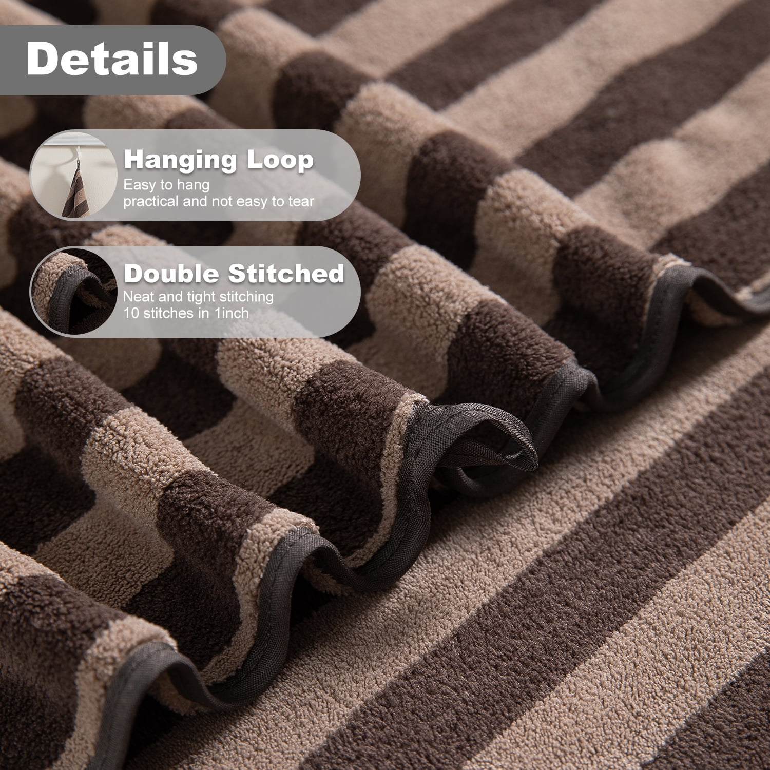 Smuge 12 Pcs Stripe Family Bath Towels Set - 4 Bath Sheet Towels, 4 Hand Towels, 4 Washcloths, Microfiber Soft Shower Towel for Bathroom Gym Spa(Dark Coffee)
