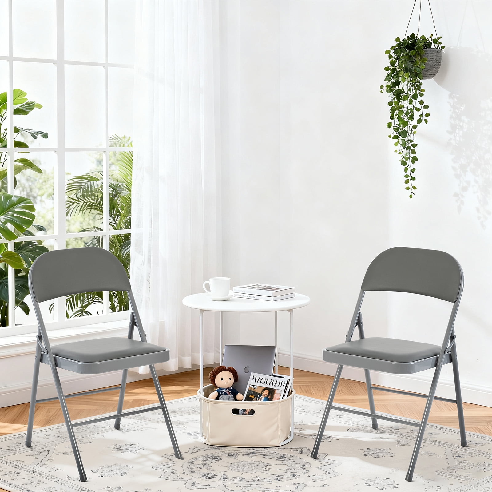EDX 10 Pack Folding Chairs, Fabric Dining Chair Set with Padded Cushion and Back, Indoor Outdoor Seat for Home Office Events Wedding Party, PU Leather, Gray