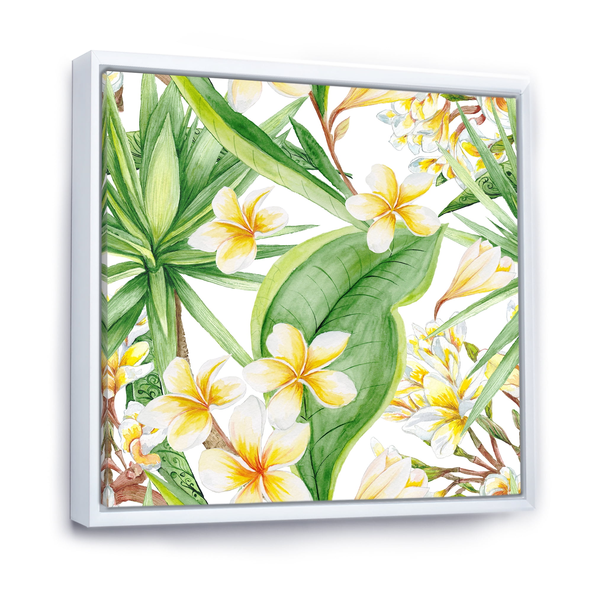 Designart 'Yellow Flowers and Tropical Foliage VII' Modern Framed Canvas Wall Art Print