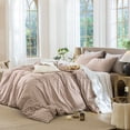 thumbnail image 5 of MooMee Gingham Duvet Cover Set Queen 100% Washed Cotton Linen Like Textured Breathable Lightweight 3-Piece (Dark Orange, 90"x90"), 5 of 8