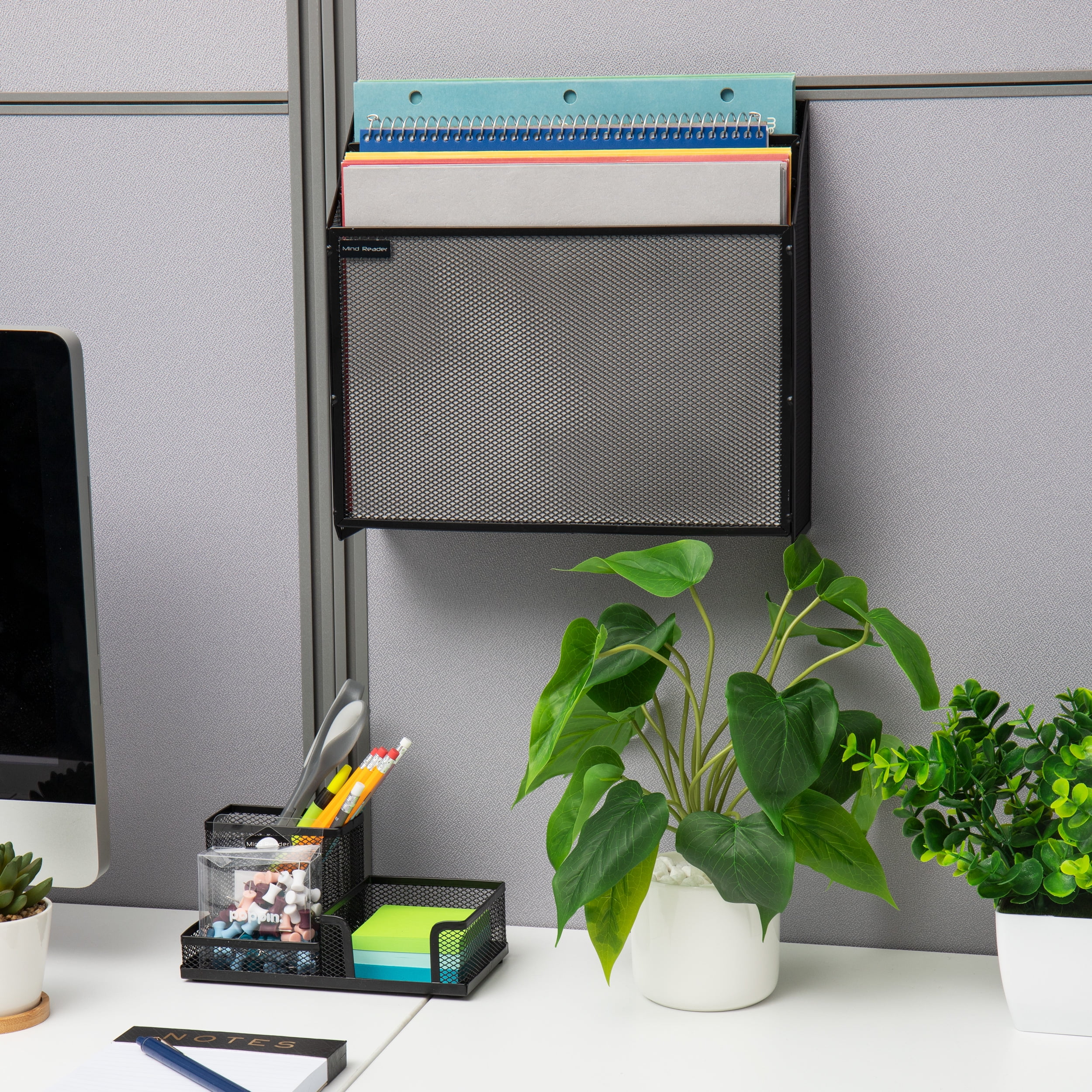 Mind Reader Vertical File Desktop Organizer, Wall Mount, Metal, 12.5"L x 3.75"W x 11.5"Height, Black