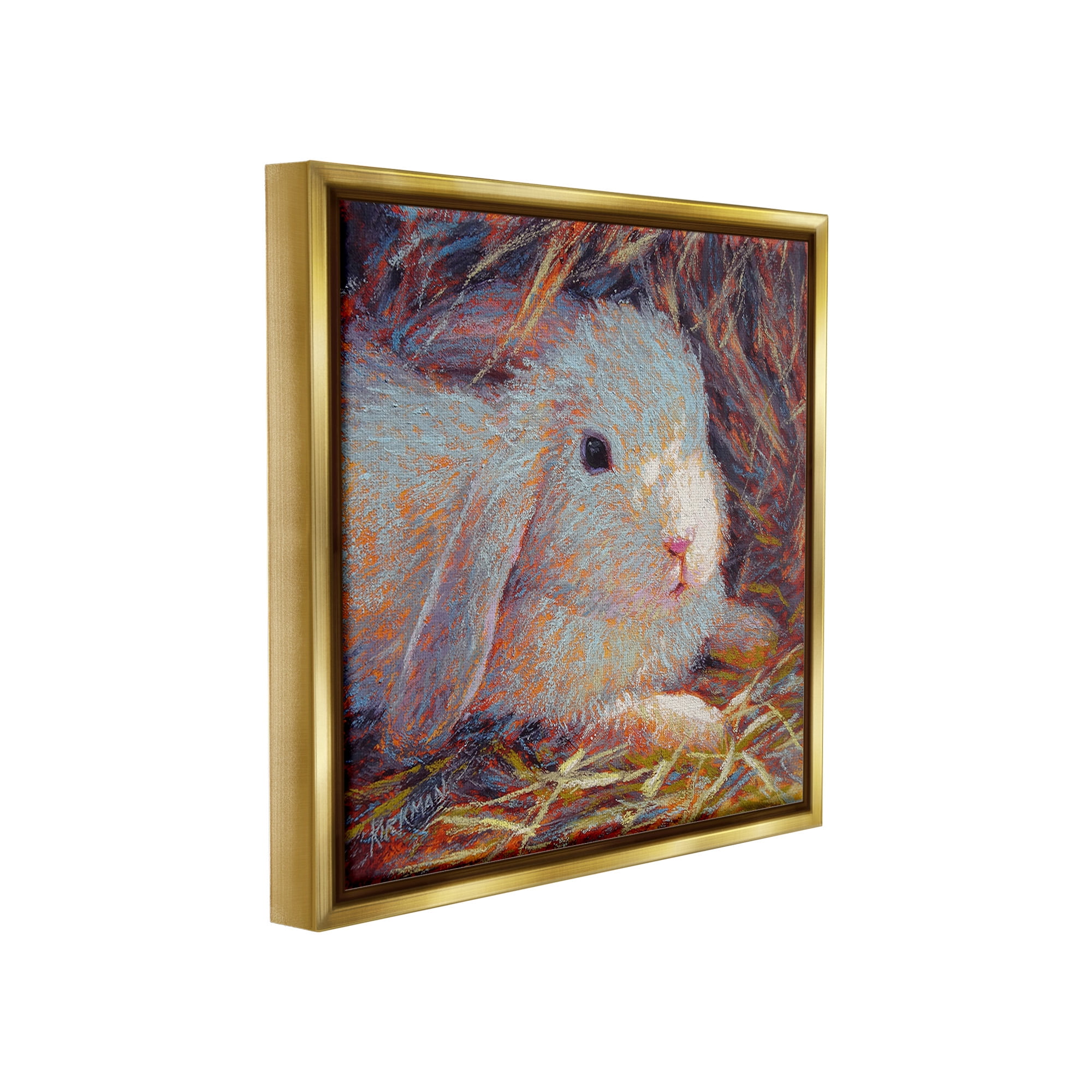 Stupell Industries Impressionist Rabbit Painting Animals & Insects Painting Gold Floater Framed Canvas Art Print Wall Art, 18 x 18