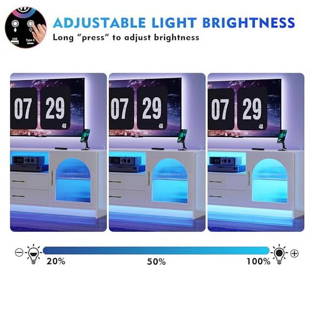 Gurexl RGB TV Stand with Wireless Charging Station for TVs up to 75 Inch,Human Sensor LED TV Cabinet with USB&Type-C Ports,24 Color Dimmable Television Stand with Drawers & Storage Cabinet