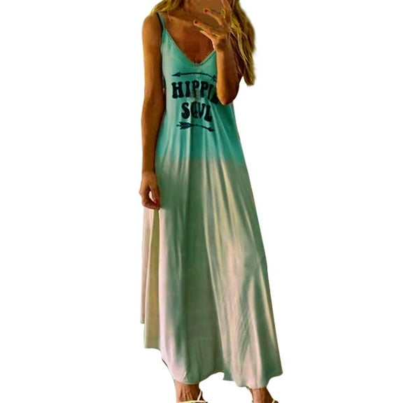 jsaierl Summer Dresses for Women Plus Size Letter Sleeveless Gradual Print Long Dress Maxi Dresses for women 2023