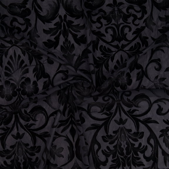 Zelouf Baroque Mirror Chenille Burnout  , Sewing, DIY, Crafts Fabric by the Yard, Black, 3 Yard