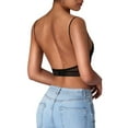 thumbnail image 4 of Gymayou Seamless Low Back Bra Wireless Padded Spaghetti Straps Bralette Thin Straps V Neck Backless Comfort Underwear Bra 1pc-Black L, 4 of 5