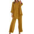 thumbnail image 4 of Prolriy Lounge Sets for Women, Womens Daily Casual Solid Long Sleeve Shirt Tops Pockets Pants Shirt Trousers Set Two Piece Sets for Women Coffee S, 4 of 5