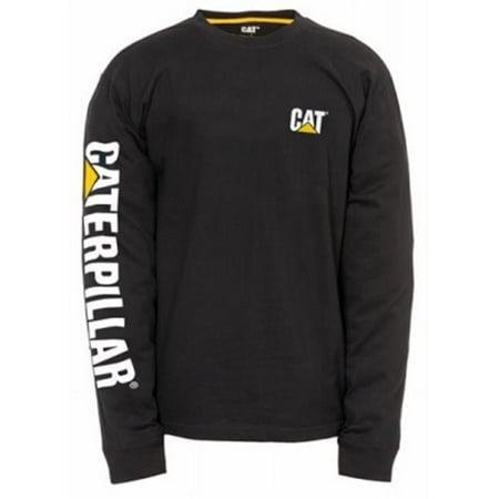 Caterpillar Men's Trademark Banner Long Sleeve Tee Shirts with Center Back Neck Wire Management Loop and CAT Logo, Black, X Large