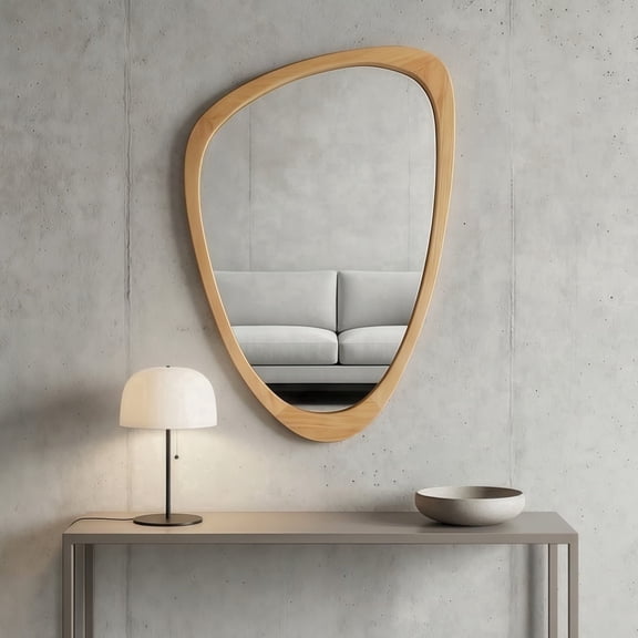 Sfirey 20"x30" Black Walnut Wood Frame Decorative Mirror, Irregular Wall Mirror for Bedroom, Bathroom & Entryway
