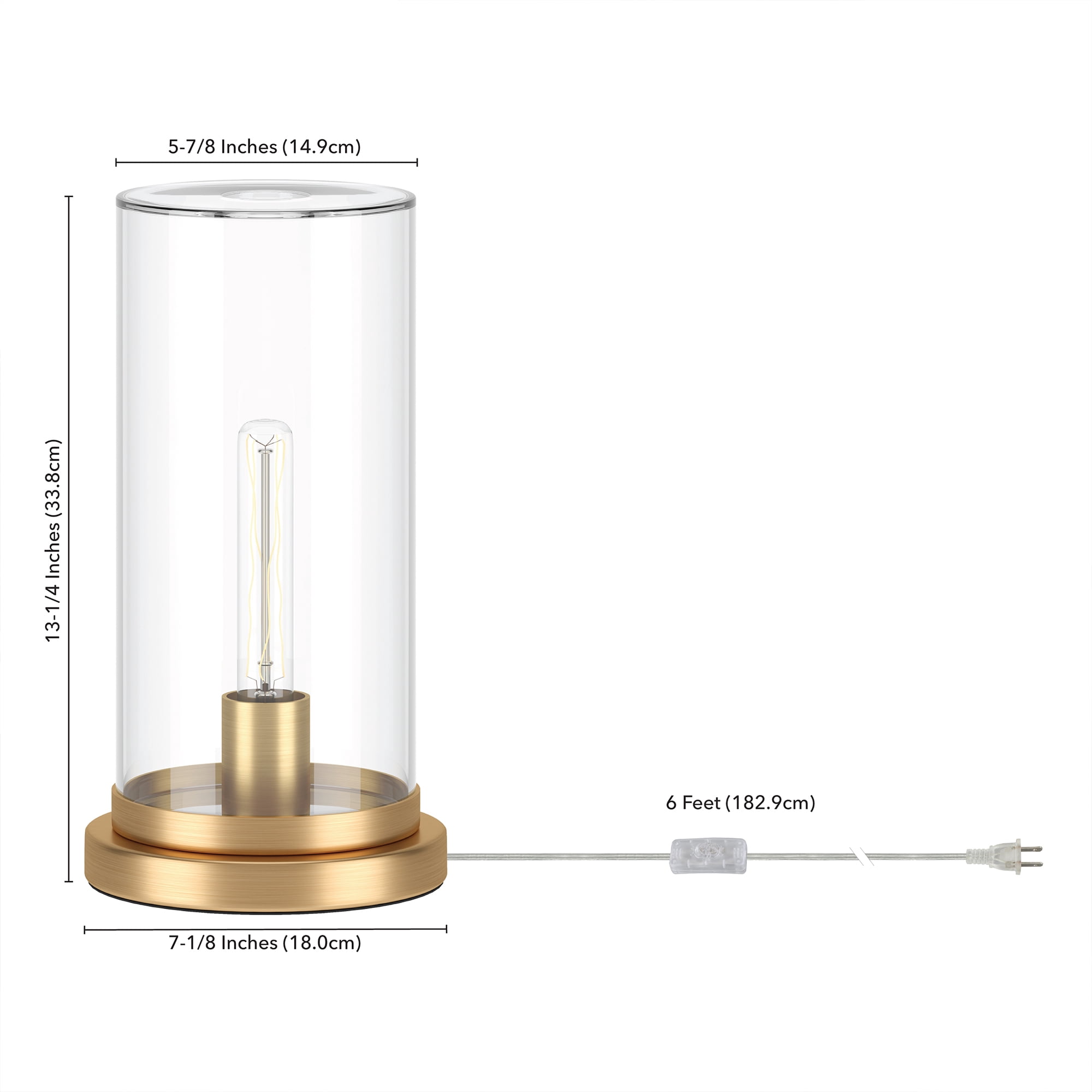 Evelyn&Zoe Perabo 13" Tall Uplight Mini Lamp with Glass Shade, Brushed Brass/Clear