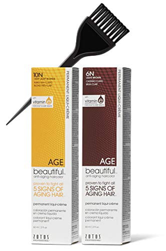Zotos Age Beautiful Anti-Aging Haircolor, Permanent Liqui-Creme Hair Color  (w/Sleek Brush) Liquid Cream Dye, 100% Gray Coverage, Agebeautiful (5RR 
