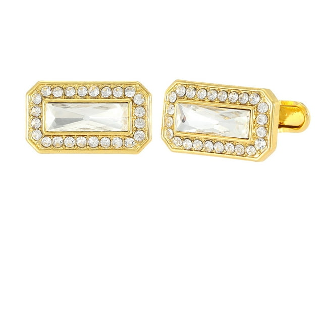 Gemelos de cristal cuadrado dorado para hombre con circonita transparente