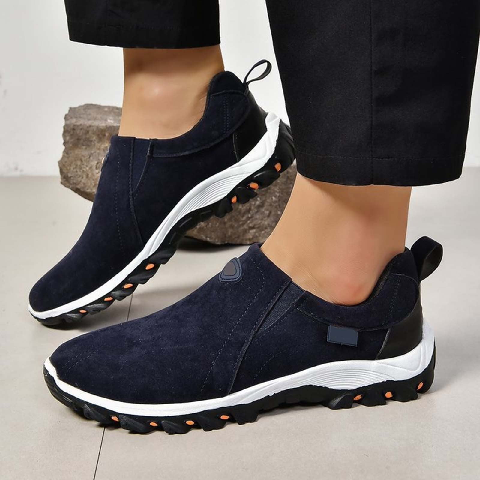 Dakaela Wide Slip on Shoes for Men Hiking Walking Loafers Arch Support Orthopedic Sneakers Blue 8