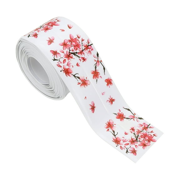 Caulk Tape Waterproof Self Adhesive Toilet Caulking Sealant Strip Bathtub Caulk Sealing Strip Tape, Red Flowers (1.5 Inch x 10.5 Ft)