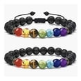 thumbnail image 1 of Pulseras para Hombre de Piedras Naturales, Pulseras de Piedras de Ojo de Tigre, Chakras, Lava Volcánica, Howlita o Ónix. Pulseras para Parejas - Ajustables mandiola Parejas, 1 of 7