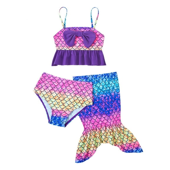 WEIYLL Girls Swimsuits Tail Rainbow Gradient Spaghetti Ruffles Bikinis Holiday Pool Toddler Beachwear 3 Pcs for 3-4 Years