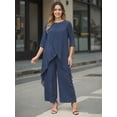 thumbnail image 2 of DARING DIVA Women's 2 Piece Chiffon Sets Dressy Pantsuit High Low Top Outfit S Dark Blue, 2 of 8