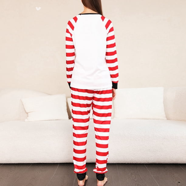 Pijama de rayas de manga larga, conjunto de pijama navideño a rayas rojas y blancas, ropa de dormir a rayas de manga larga de primera línea