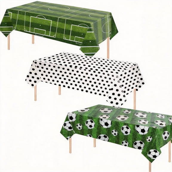 3 Pcs 54x108 Inch Soccer Party Tablecloths, Disposable Plastic Table Covers for Sports Themed Birthday Party Supplies