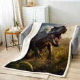 thumbnail image 3 of Dinosaur Throw Blanket Jungle Animal Fleece Blanket 3D Dinosaur Pattern Fuzzy Blanket Style Plush Bed Blanket Twin for Living Room, 3 of 5
