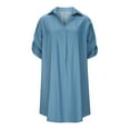 thumbnail image 4 of Casual Summer Dresses for Women Roll up Short Sleeve Loose Solid Shirt Dress Lapel V-Neck Flowy Short Dress for Women, 4 of 7