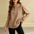 thumbnail image 2 of YAYUBA Women Fall Henley Snap Button Stand Collar Sweatshirt Long Sleeve Pocket Loose Oversized Casual Pullover Tops Size XL, Khaki, 2 of 4