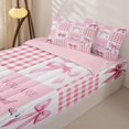 thumbnail image 3 of Erosebridal Coquette Patchwork Zipper Twin Comforter Sets with Fitted Sheet and 2 Pillowcases,Pink Bow Gingham Zipper Bedding Set For Girls,Pink Reversible,4-Piece, 3 of 7