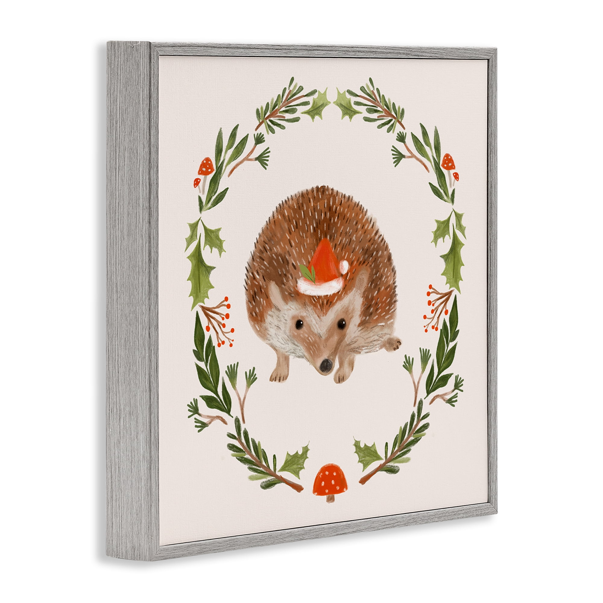 Stupell Industries Holiday Hedgehog Wreaf Holiday Painting Gray Framed Art Prints Wall Art, 24 x 24