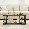thumbnail image 4 of Gymax 40'' Coffee Table & 2-Tier Modern Farmhouse Center Table w/Storage Shelf Brown, 4 of 10