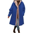 thumbnail image 4 of Scyoekwg Winter Coats for Women Fashion Fleece Lined Jacket Long Sleeve Hooded Warm Coat Solid Color Comfy Fleece Jackets Outerwear (Blue,L), 4 of 6