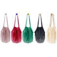 thumbnail image 1 of Pack of 5 Portable/Reusable/Washable Cotton Mesh String Organic Organizer Shopping Handbag Long Handle Net Tote, 1 of 8