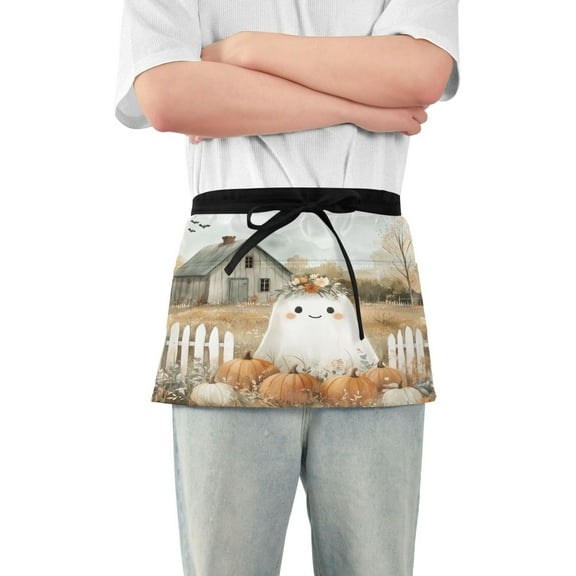 Yayeee Waist Apron with Pockets for Cooking Waterproof Half Server Aprons, Cute Halloween Pumpkins