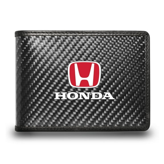 Honda Logo in Red Black Real Carbon Fiber Leather RFID Blocking Bi-fold Wallet
