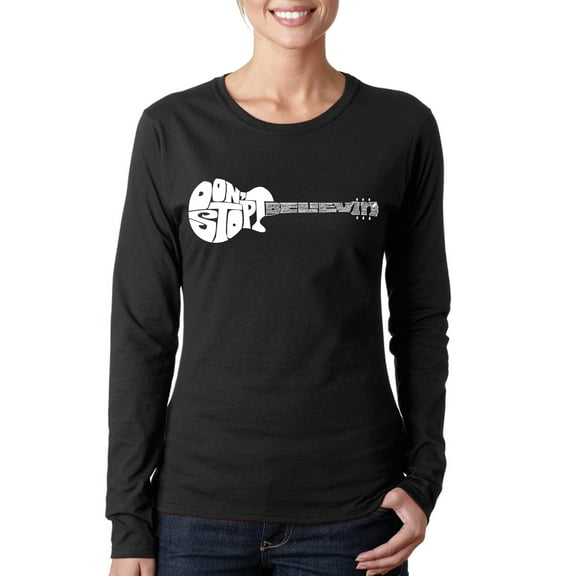 LA Pop Art Women's Word Art Long Sleeve T-Shirt - Don't Stop Believin'