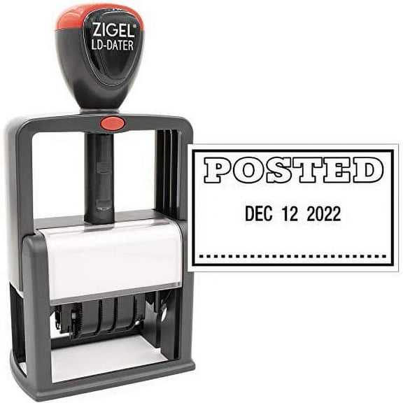 ZIGEL Heavy Duty Style Self Inking Date Stamp with Posted - Style C - Black Ink